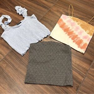 Gray, White, and Orange Women's Tops Set